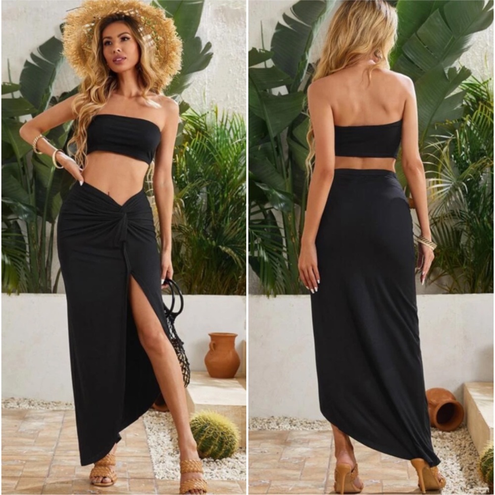 Shein Crop Tube & Thigh High Twist Skirt Set